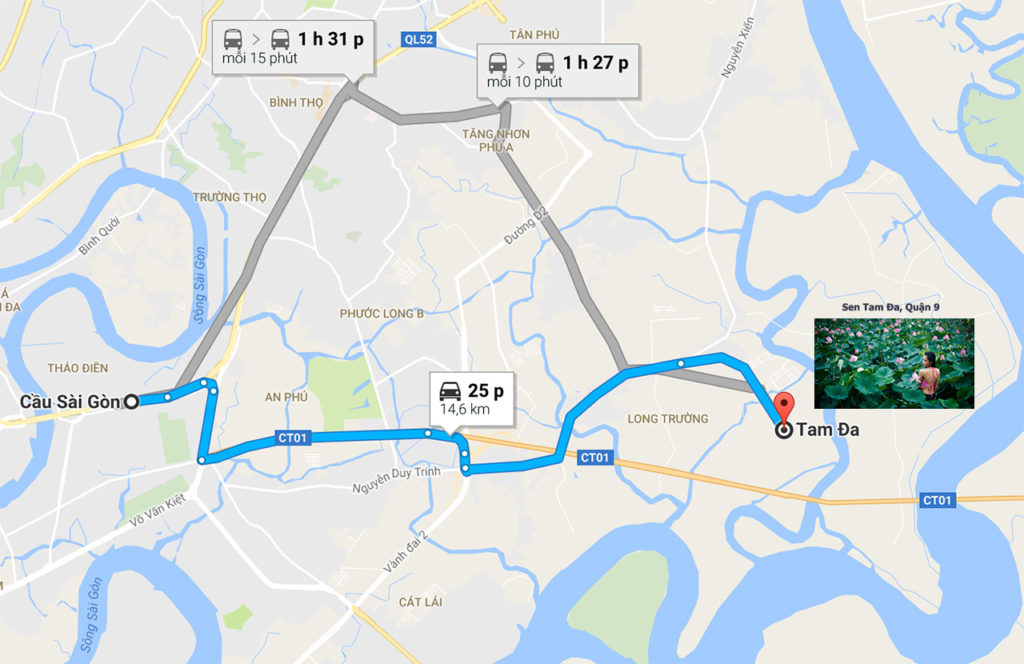 Bản đồ đi đến đầm sen Tam Đa, Quận 9, Tp Hồ Chí Minh