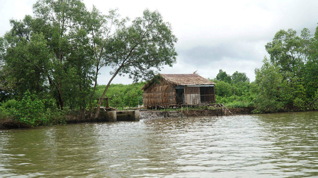 Những căn nhà lá dừa nước hướng ra sông